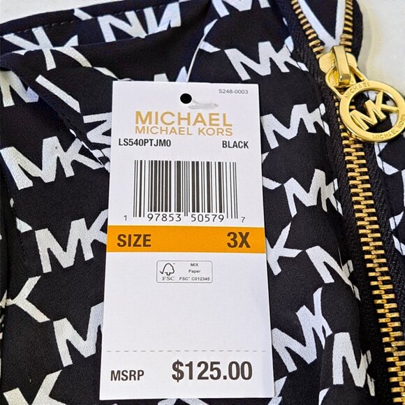 Michael Kors Size 3X, ¾ Sleeve Black & White Logo Top NWT - Picture 7 of 14